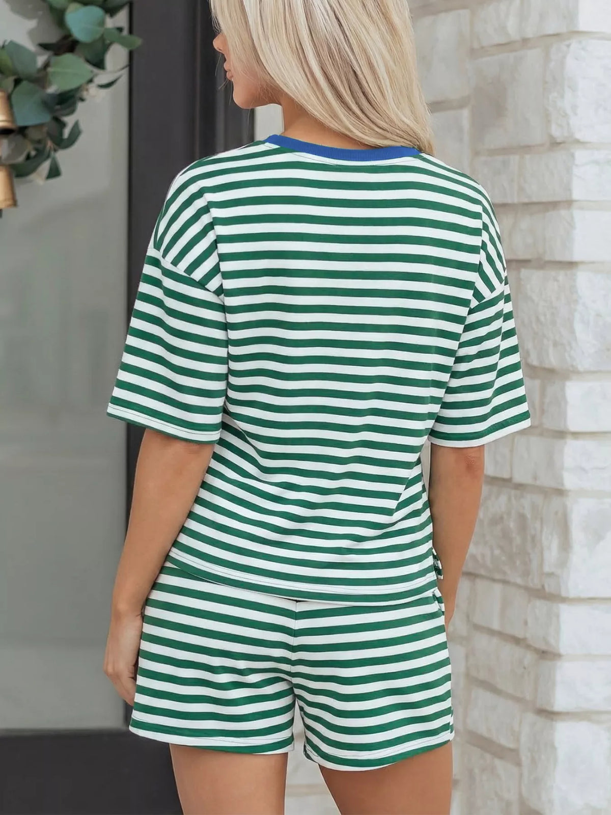 Stripe Boxy Tee and Drawstring Elastic Waist Shorts Set - Lilixa.store