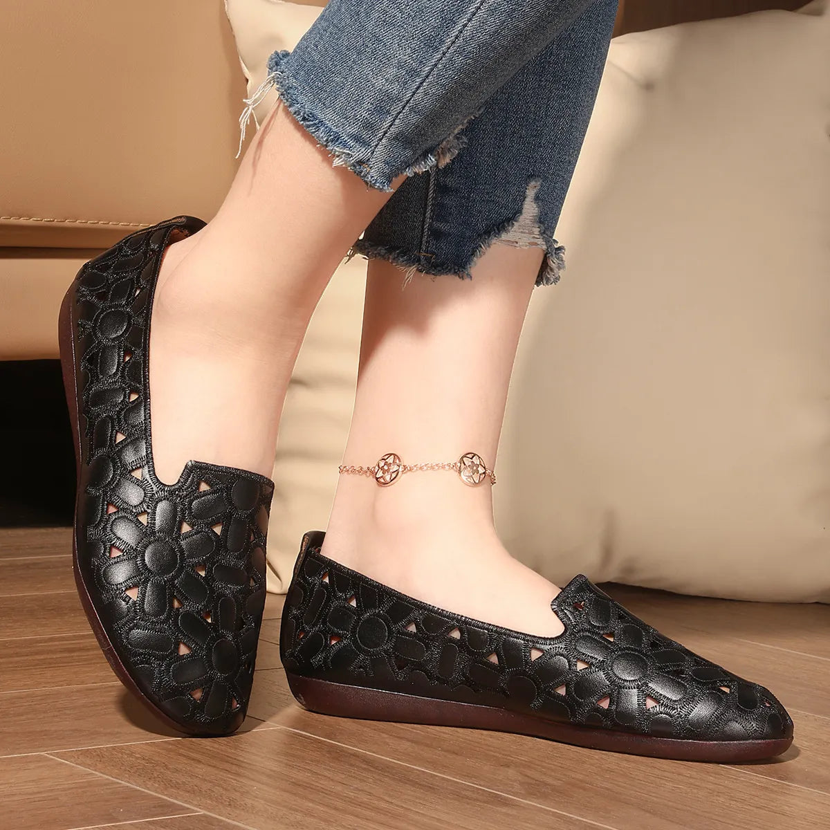 Cutout Round Toe Slip-Ons, view 2