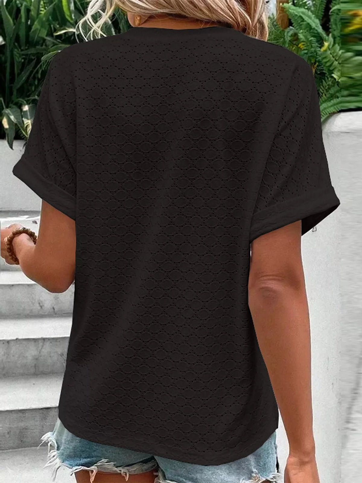 Notched Short Sleeve Top - Lilixa.store