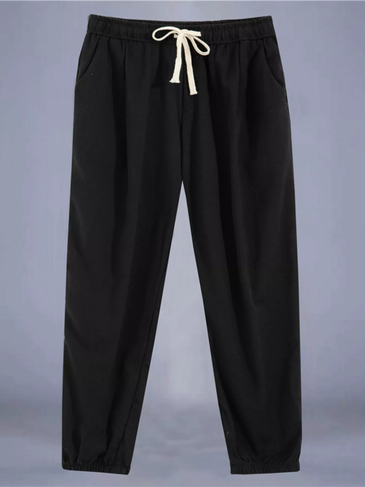Men's Plus Size Drawstring Loose Fit Pants in Black