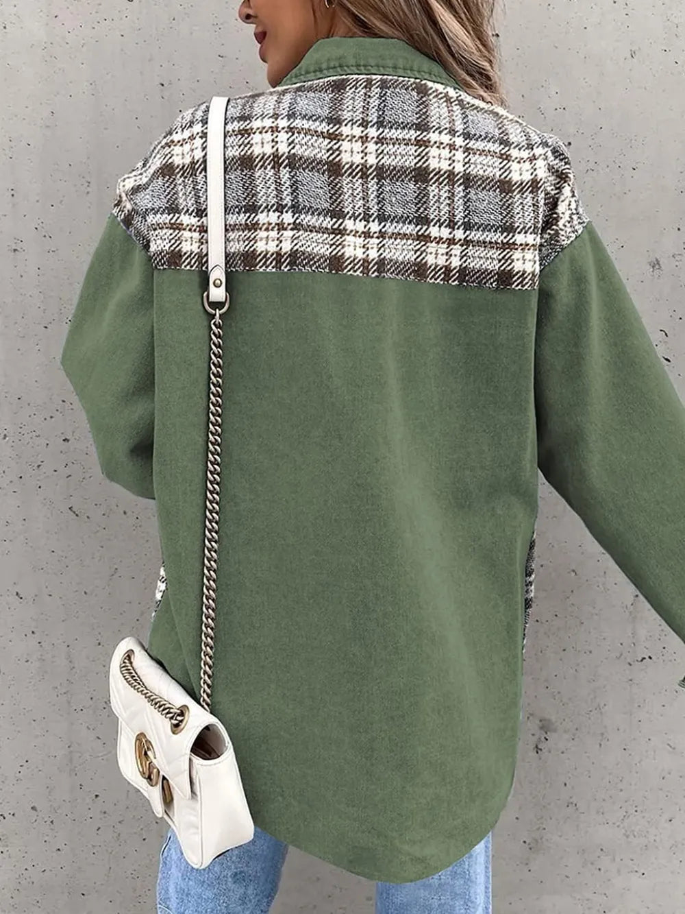 Plaid Button Up Dropped Shoulder Jacket, view 8