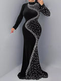 Rhinestone Embellished Velvet Mermaid Evening Maxi Dress - Lilixa.store