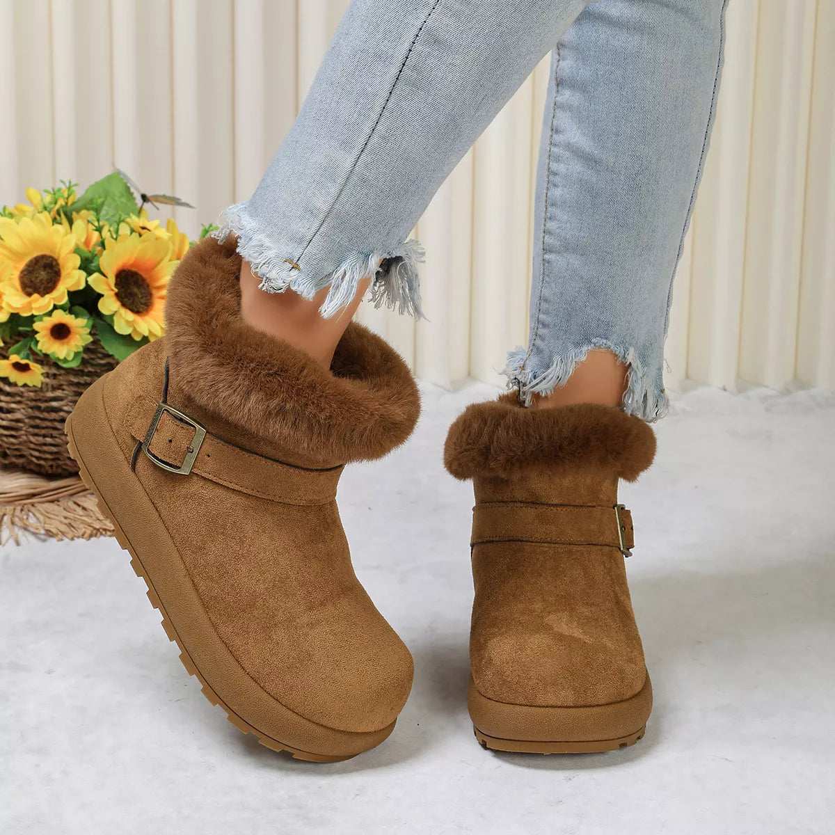 Round Toe Fuzzy Boots - Lilixa.store