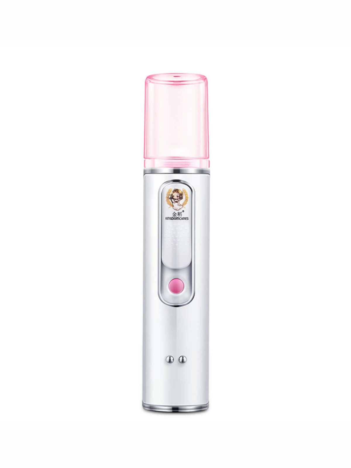 Portable Facial Mister Nano Sprayer, an electric misting device in a sleek design with a pink top.
