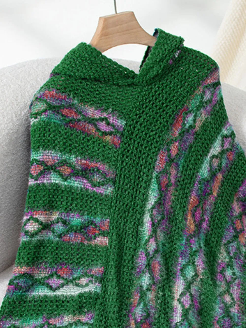 Fringe Contrast Hooded Poncho, view 14
