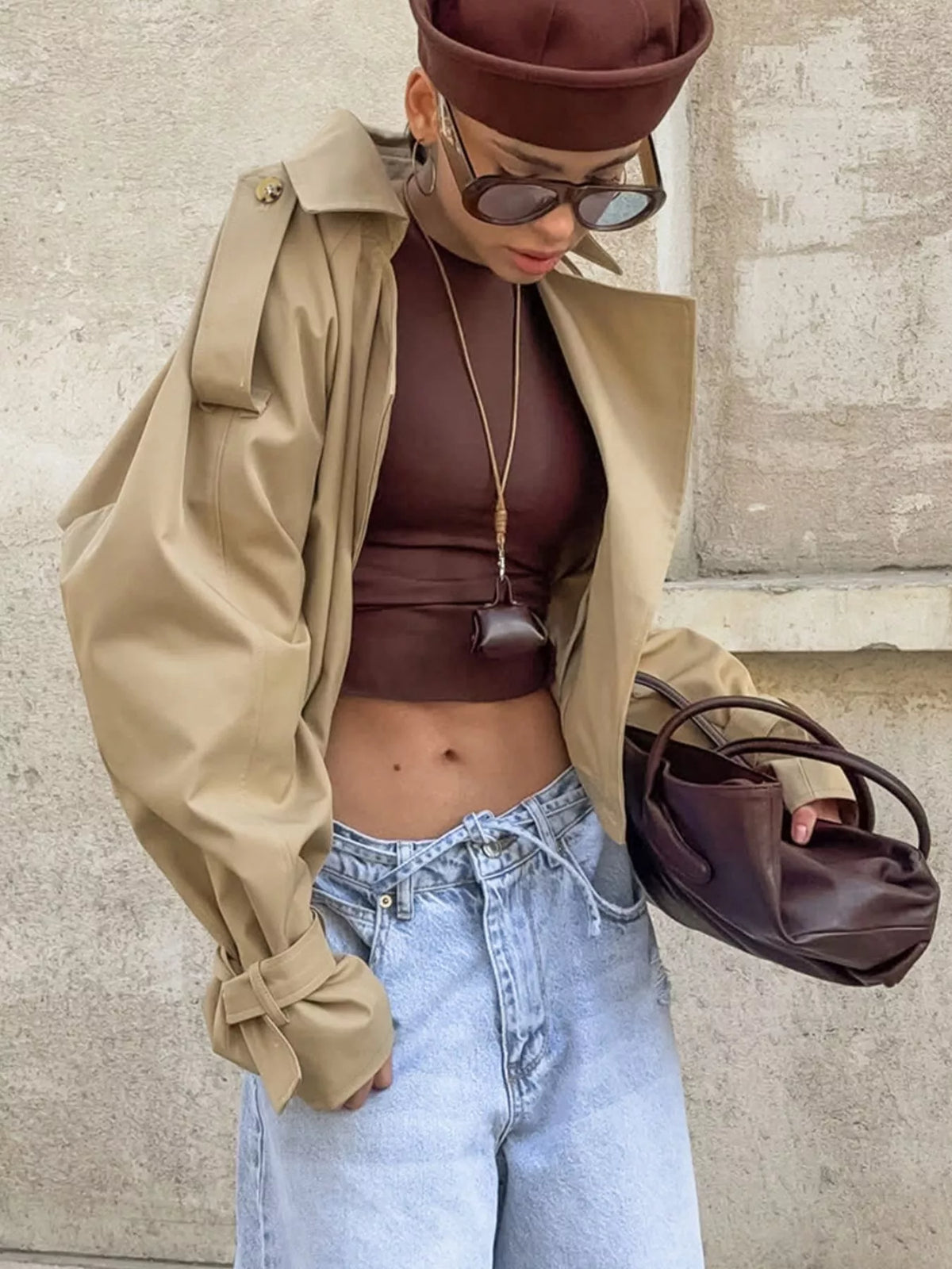 Wide Lapel Cropped Trench Coat