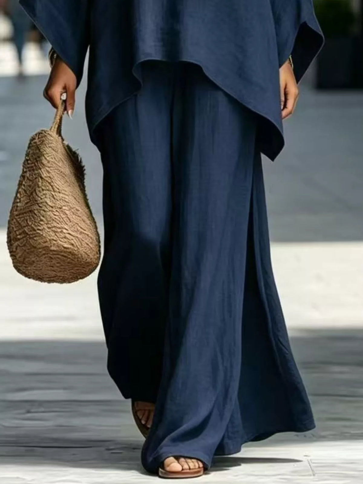 Full Size Batwing Sleeve Top and Wide-Leg Pants Set Plus Size, view 8