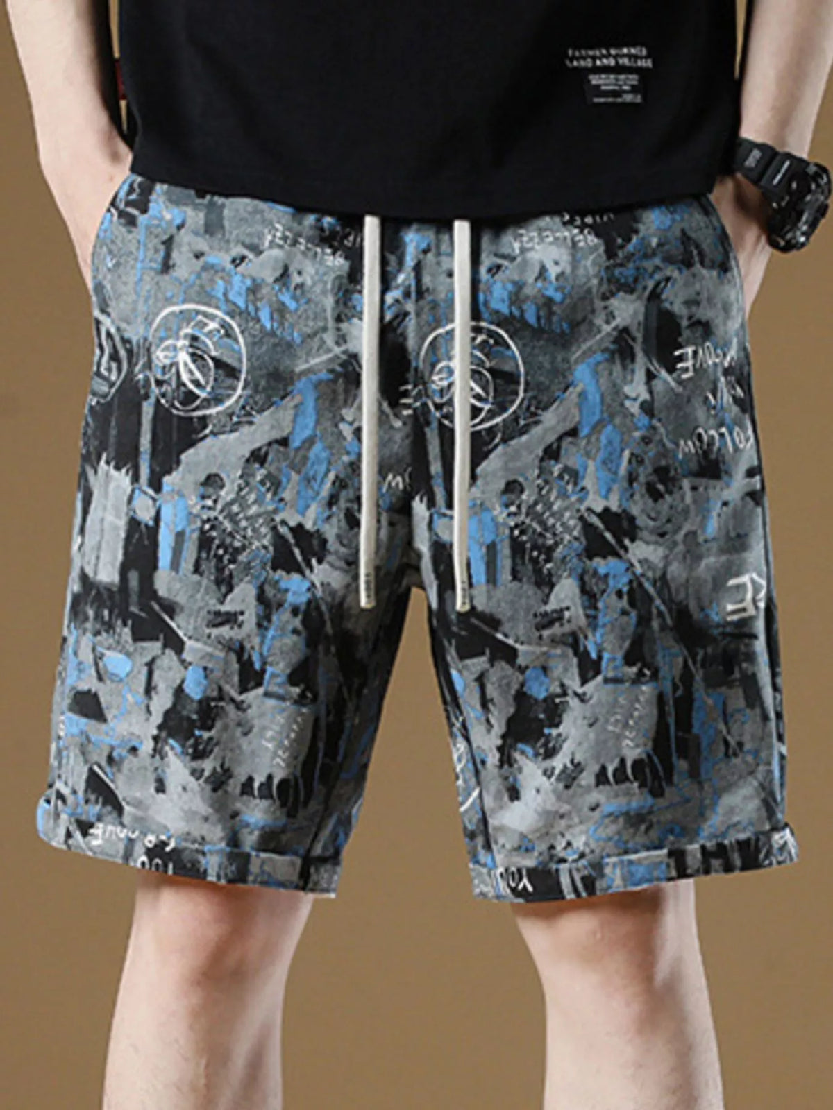 Men's Plus Size Drawstring Loose Fit Shorts in Dark Gray, view 4
