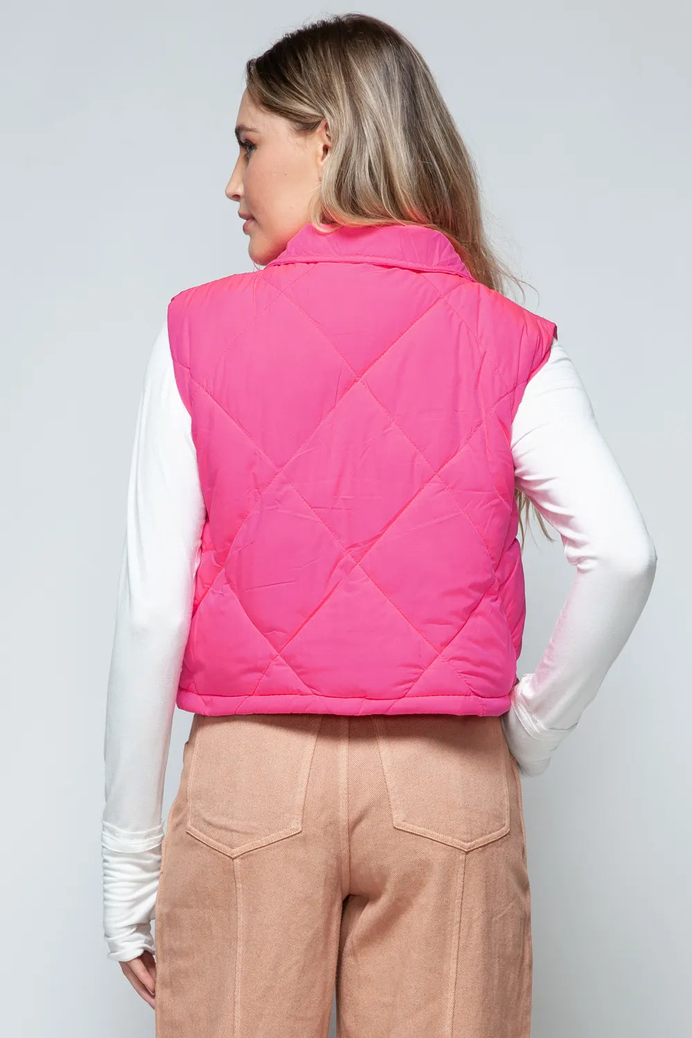 Snobbish Snap Down Quilted Crop Vest in Hot Pink, view 3