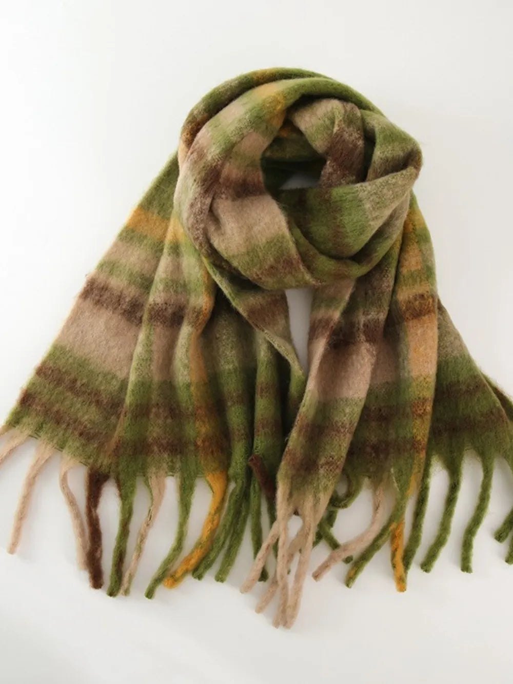 Fringe Plaid Polyester Scarf - Lilixa.store