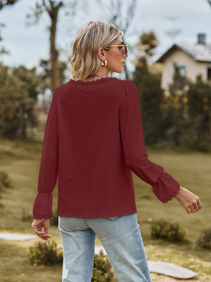 V-Neck Flounce Sleeve Blouse, view 9
