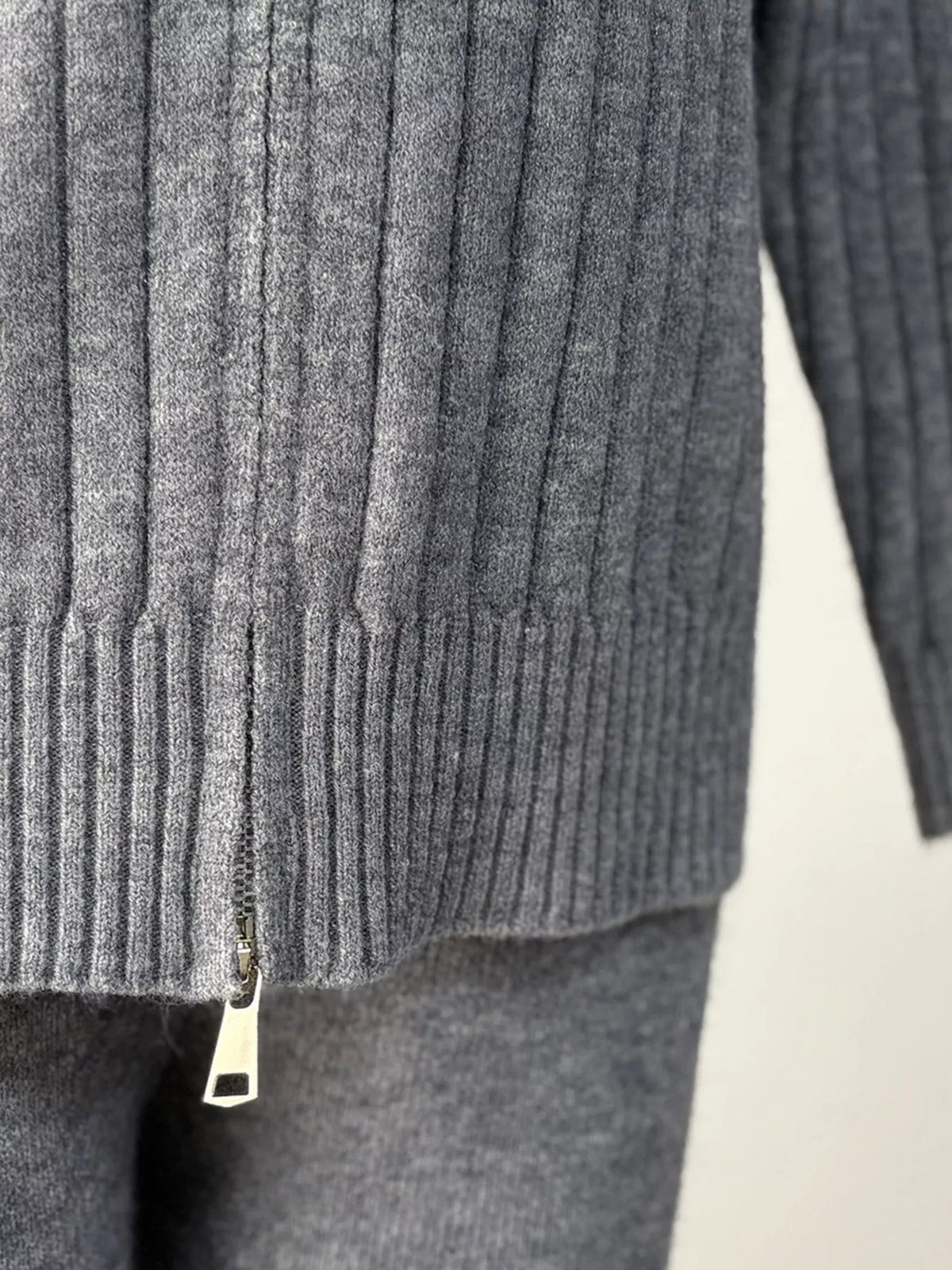 Cozy Ribbed Knit Zip-Up Hoodie and Wide-Leg Pants Sweater Set, view 16