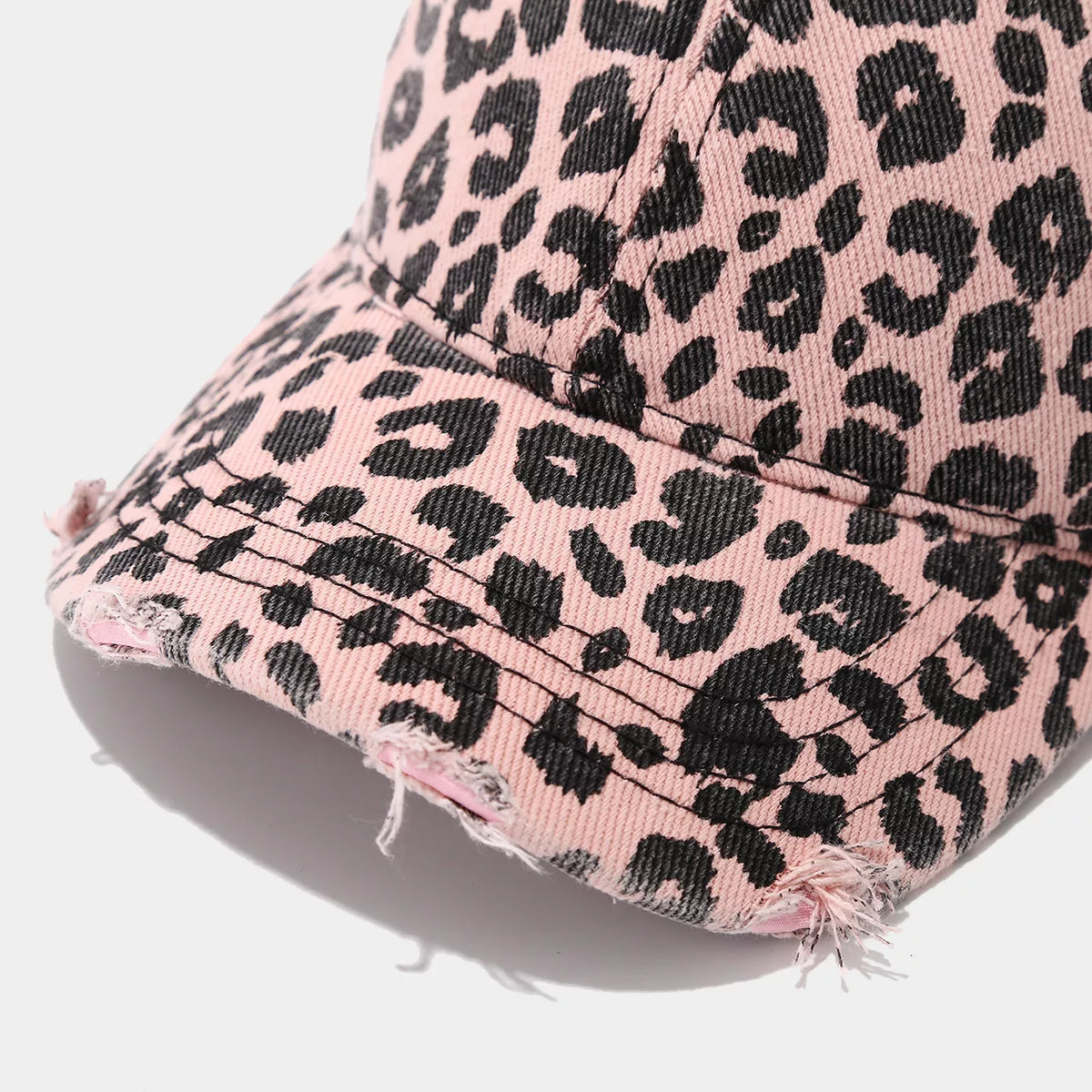 Distressed Leopard Print Cotton Baseball Cap - Lilixa.store