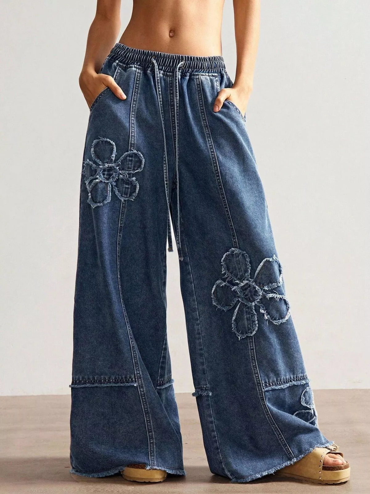 Flower Wide Leg Jeans - Lilixa.store