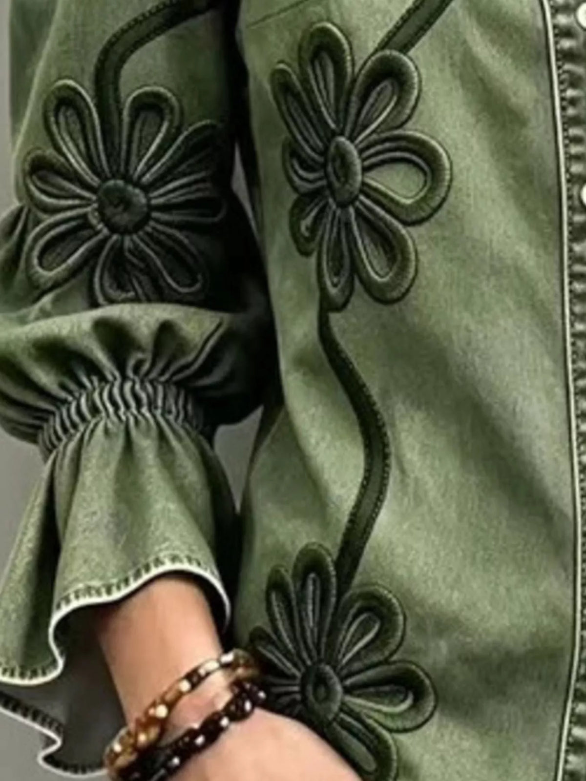 Full Size Denim Lock Floral Embroidered Shirt Plus Size, view 3