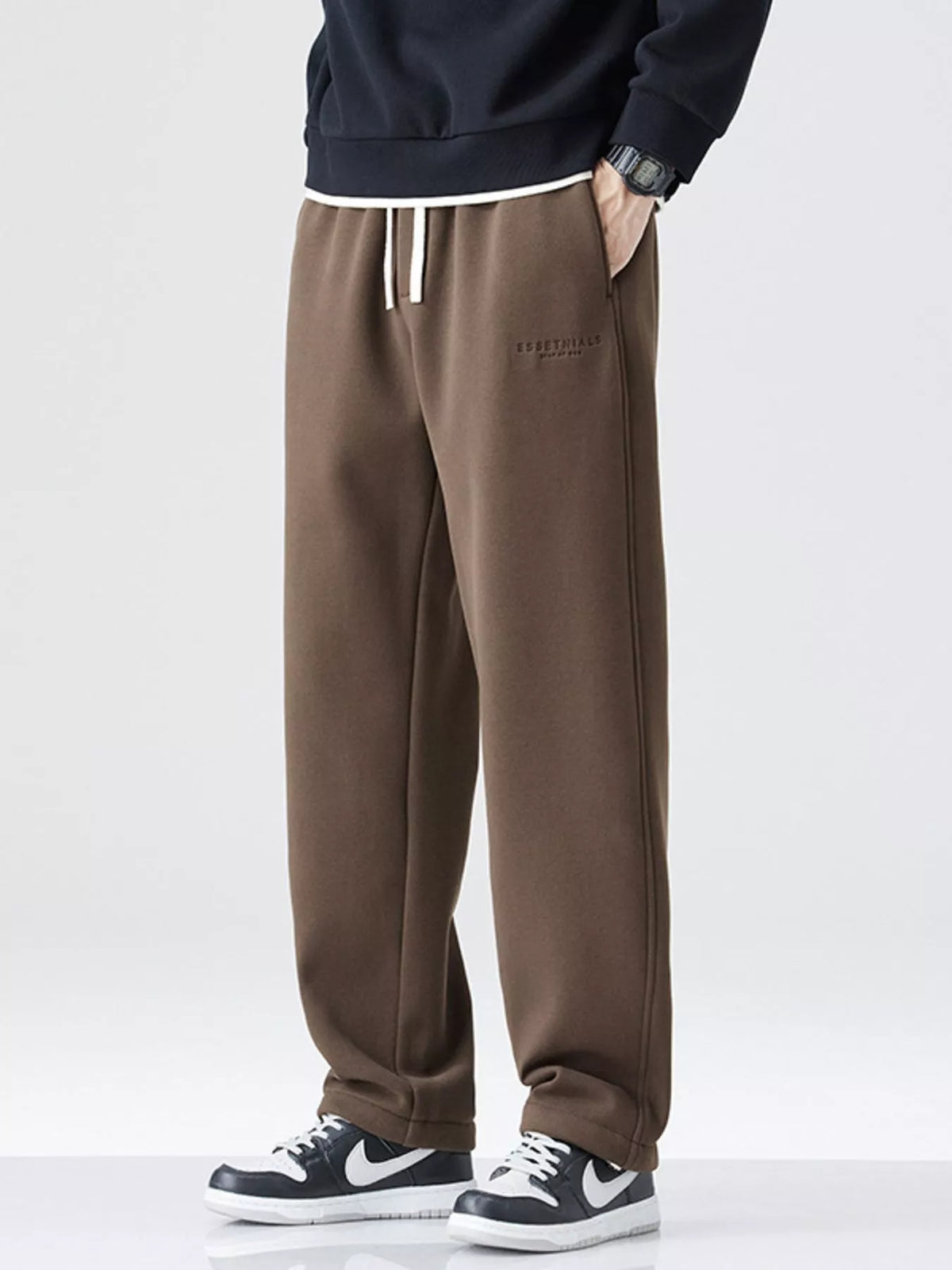 Men's Plus Size Wide Leg Pants in Coffee Brown
