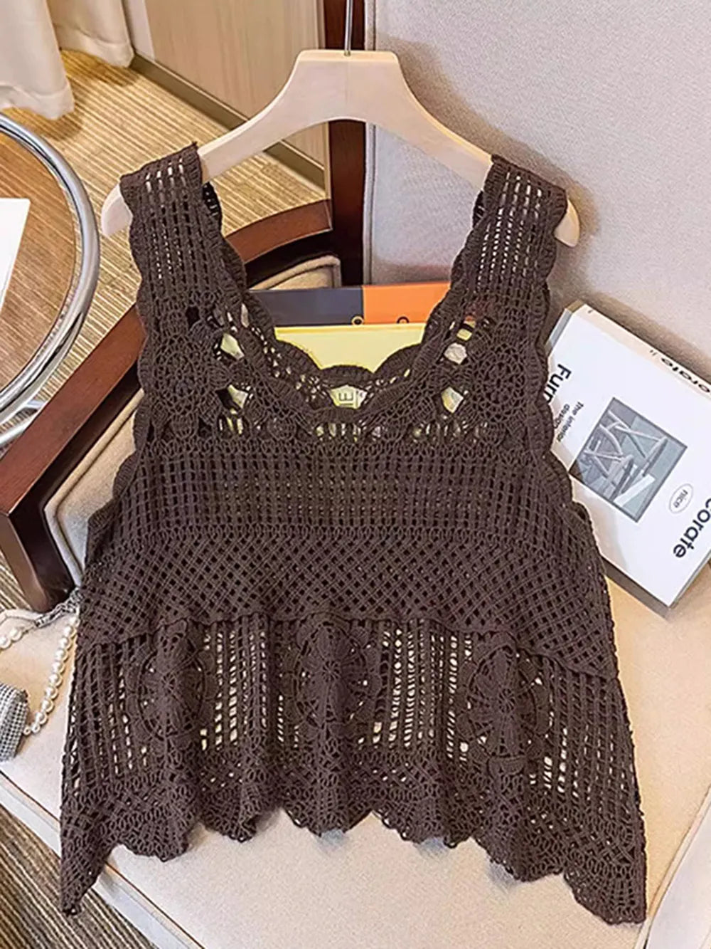 Openwork Scoop Neck Tank - Lilixa.store