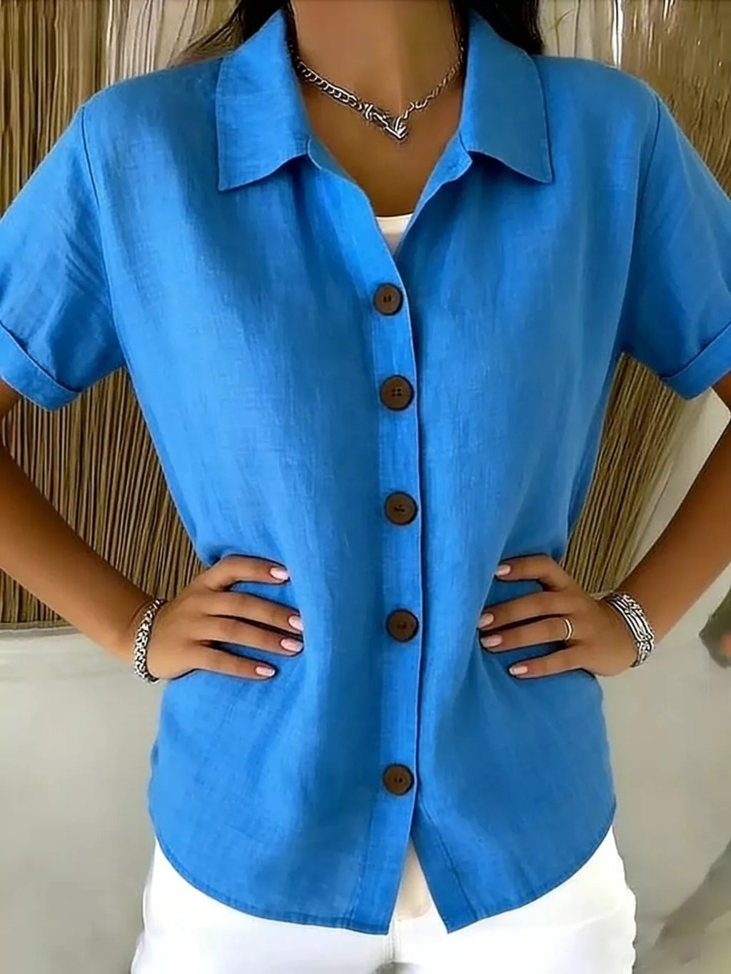 Full Size Button-Down Short Sleeve Shirt Plus Size - Lilixa.store
