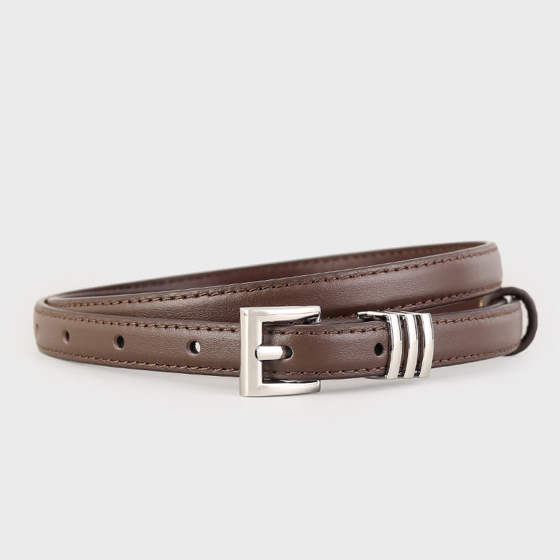 Skinny Leather Belt with Silver Buckle - Lilixa.store