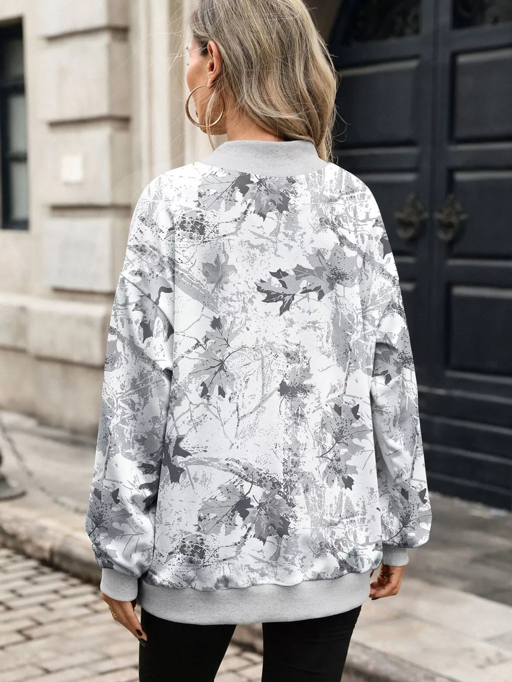 Camouflage Print Mock Neck Sweatshirt - Lilixa.store