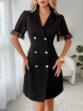 Lace Detail Double Breasted Blazer Dress - Lilixa.store