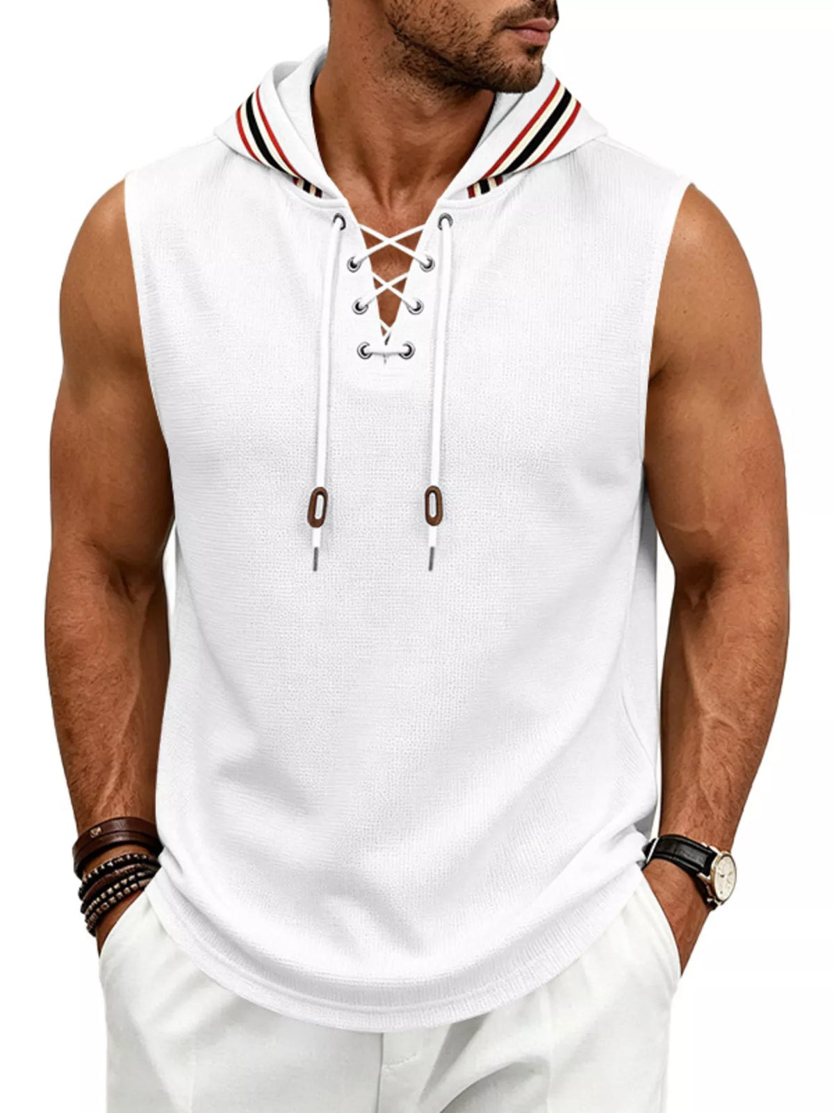 Men's Full Size Lace Up Hooded Vest Plus Size - Lilixa.store