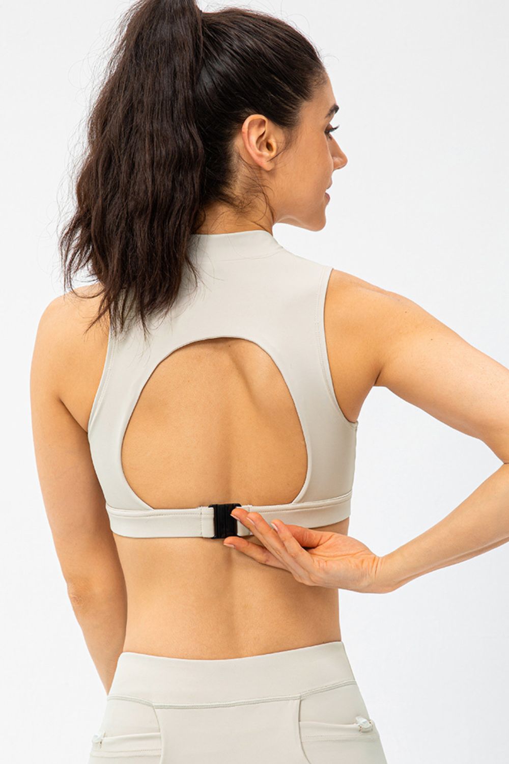 Full Size Cropped Cutout Back Zipper Front Active Tank Top - Lilixa.store