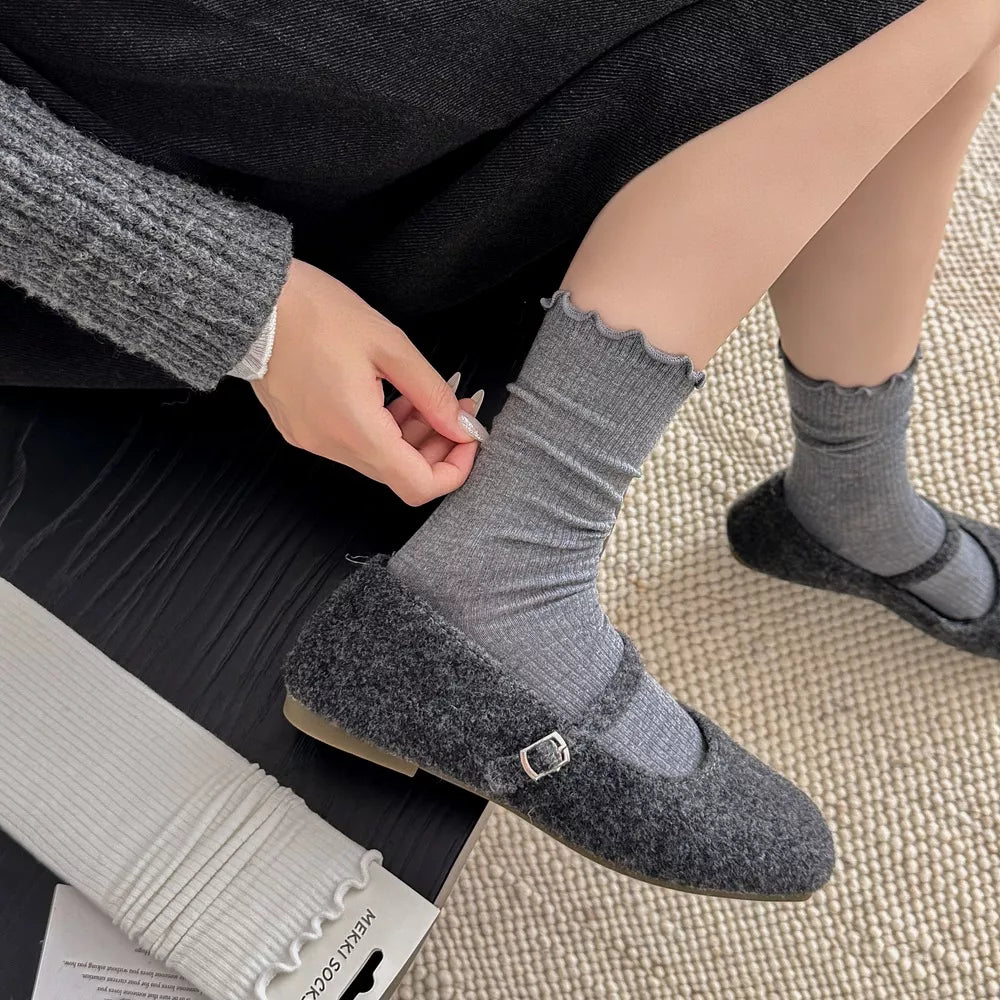 Ribbed Lettuce-Edge Casual Socks - Lilixa.store