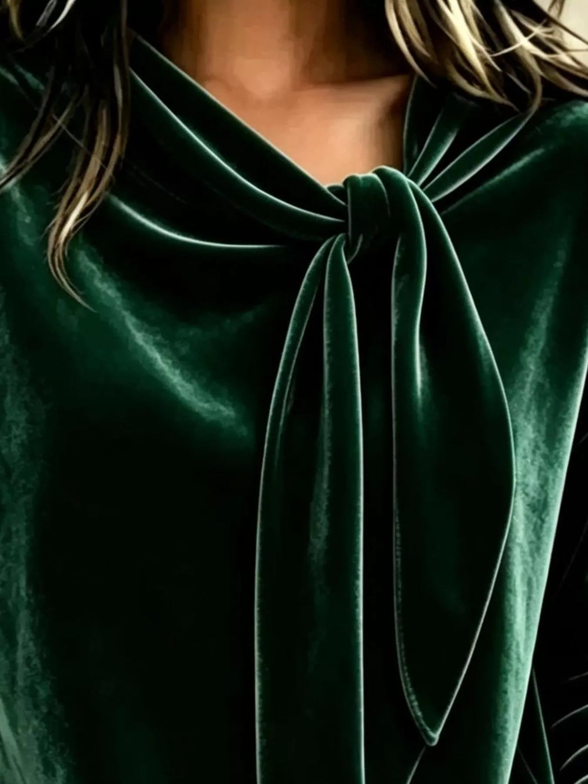 Velvet Tie Front Long Sleeve Sweatshirt - Lilixa.store