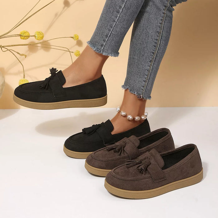 Tassel Suede Loafers with Comfortable Flat Sole