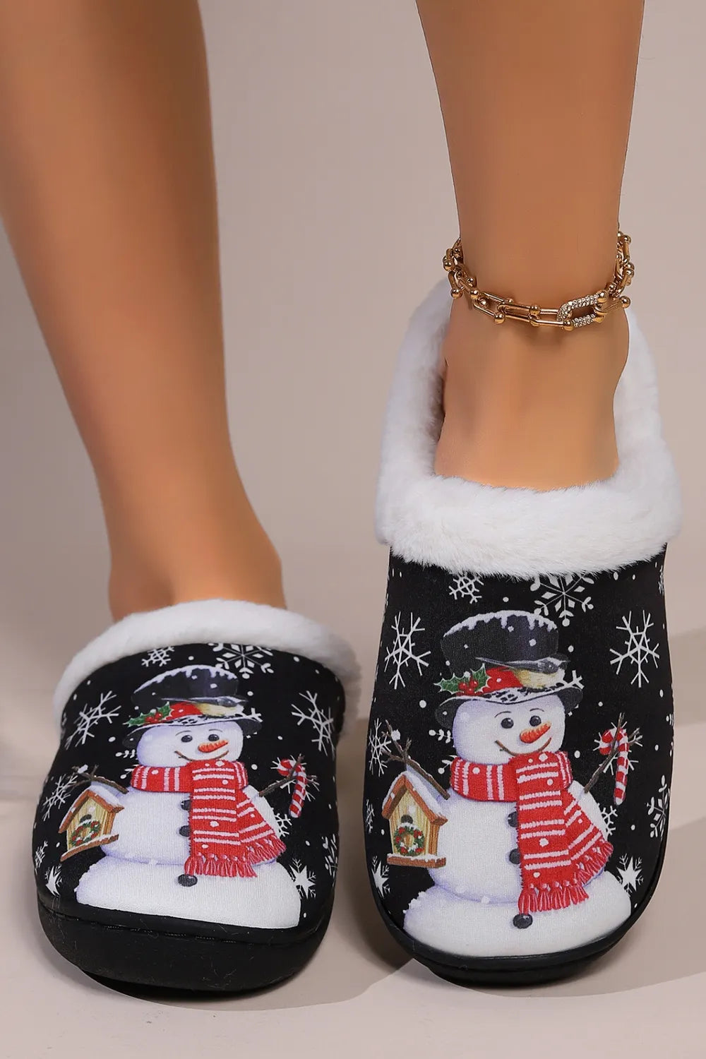 Snowman Round Toe Faux Fur Slippers - Lilixa.store