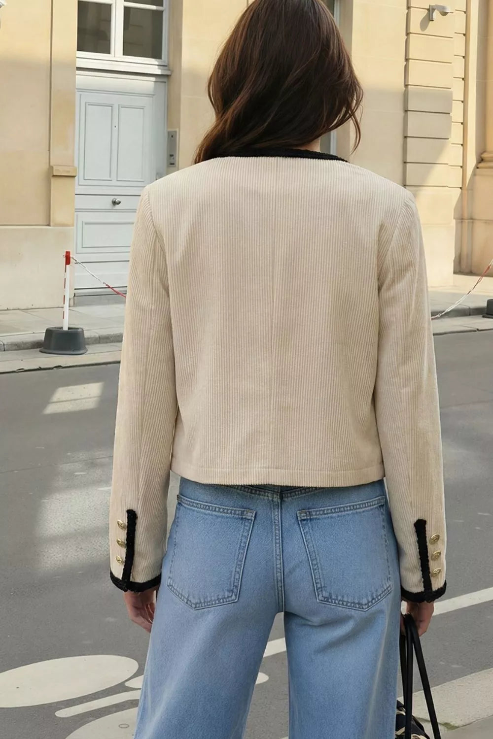 Contrast Trim Cropped Outerwear - Lilixa.store
