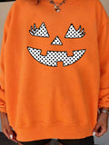 Polka Dot Pumpkin Face Halloween Graphic Pullover Sweatshirt - Lilixa.store
