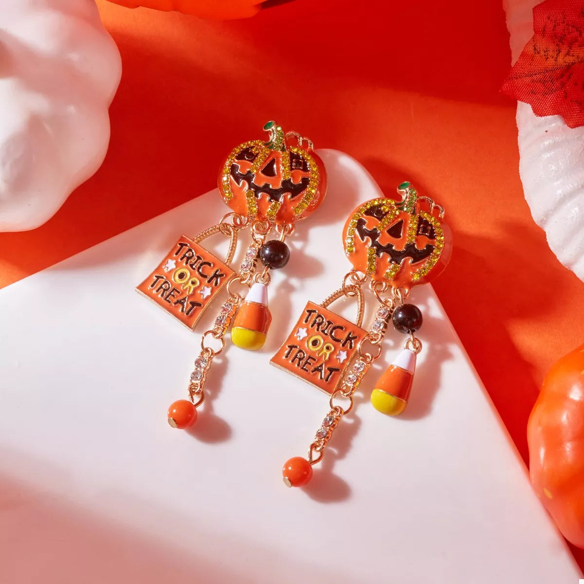 Halloween Rhinestone Pumpkin Drop Earrings - Lilixa.store