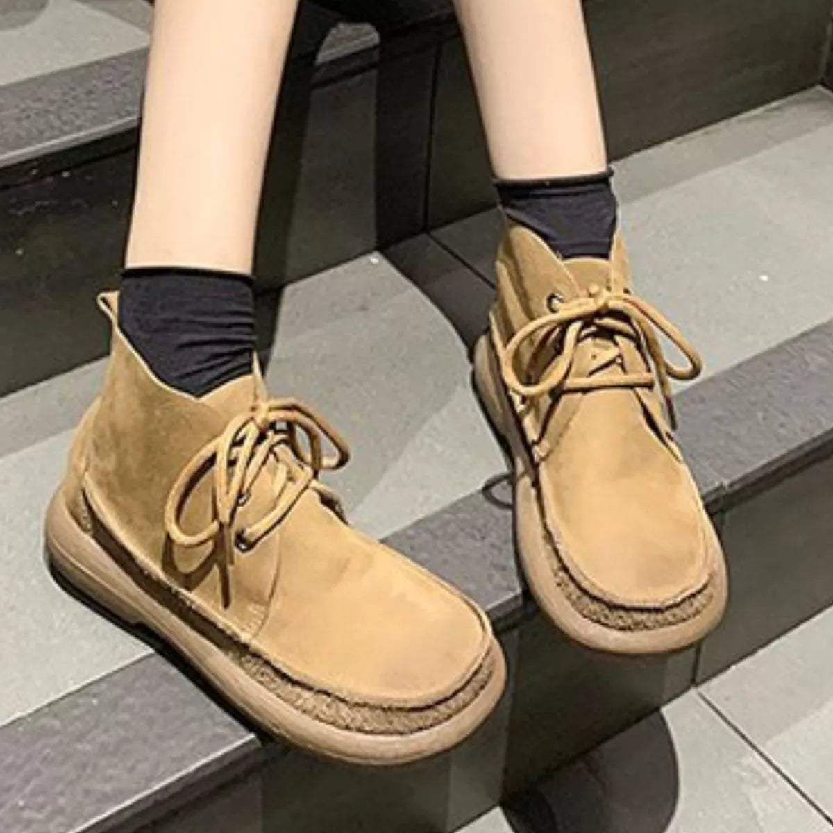 Round Toe Lace-Up Ankle Boots, view 2