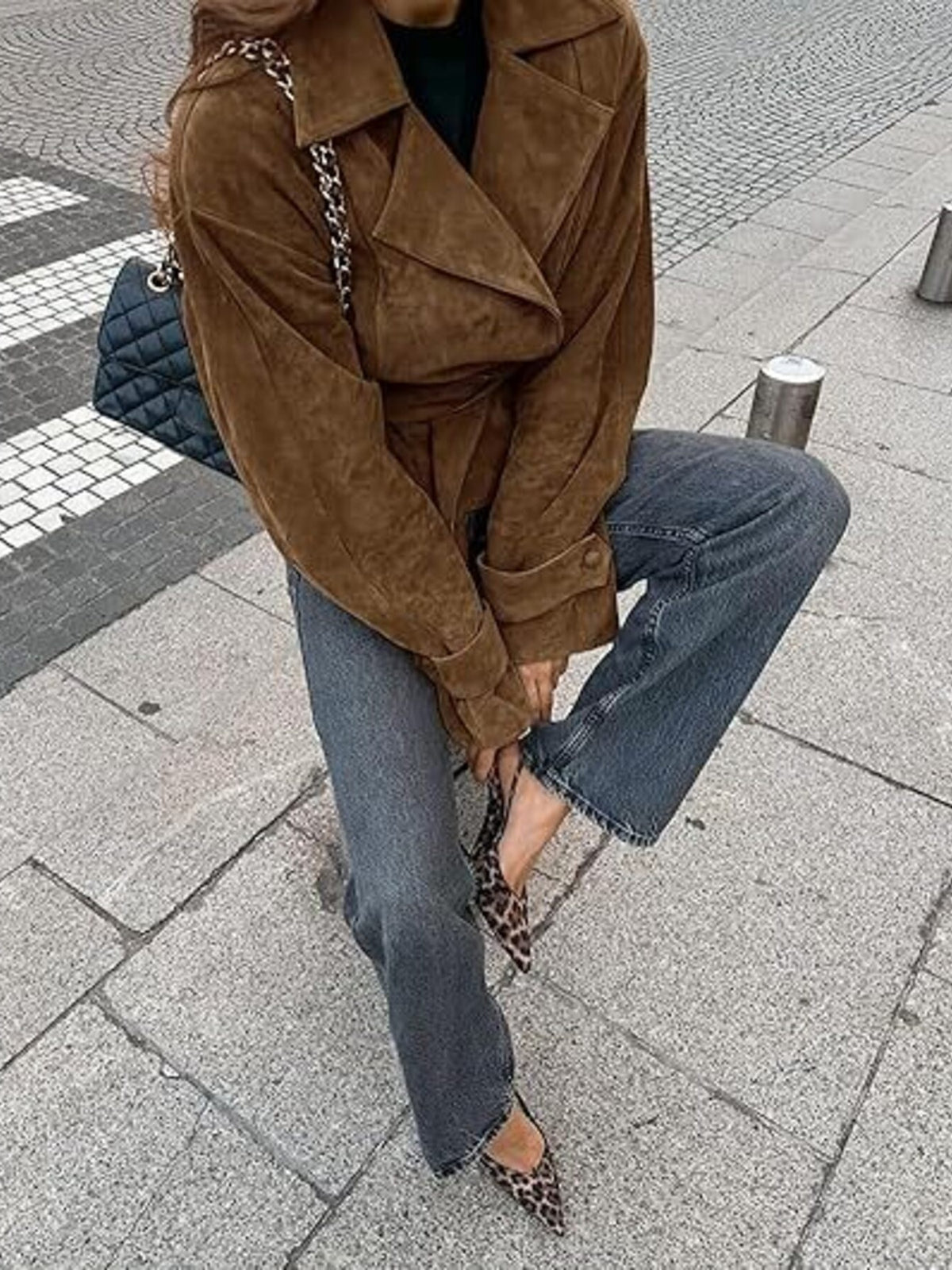 Vintage Suede Tie Waist Jacket in Brown, view 3