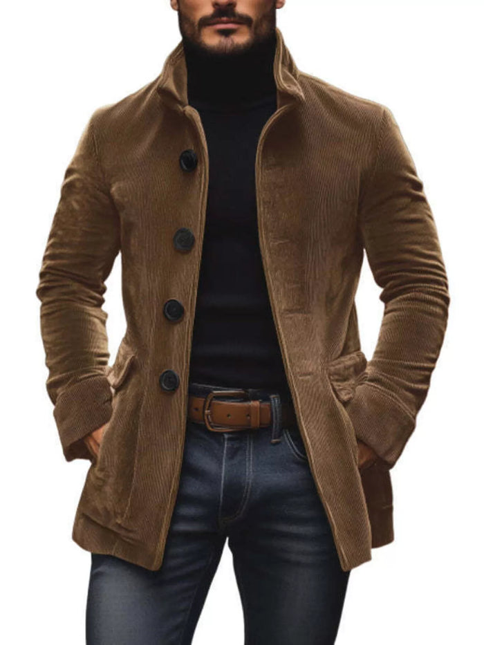 Men's Full Size Vintage Single-Breasted Stand Collar Coat Plus Size - Lilixa.store