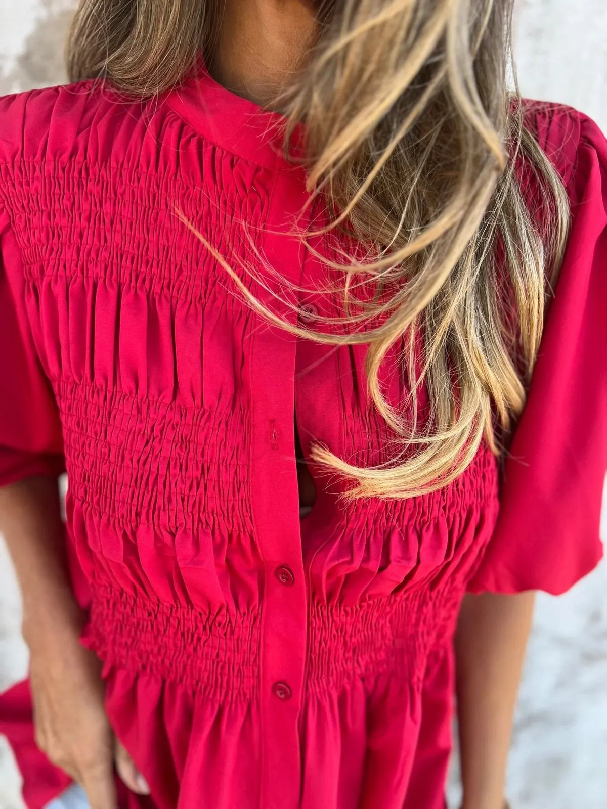 Full Size Smocked Puff Sleeve Blouse Plus Size - Lilixa.store