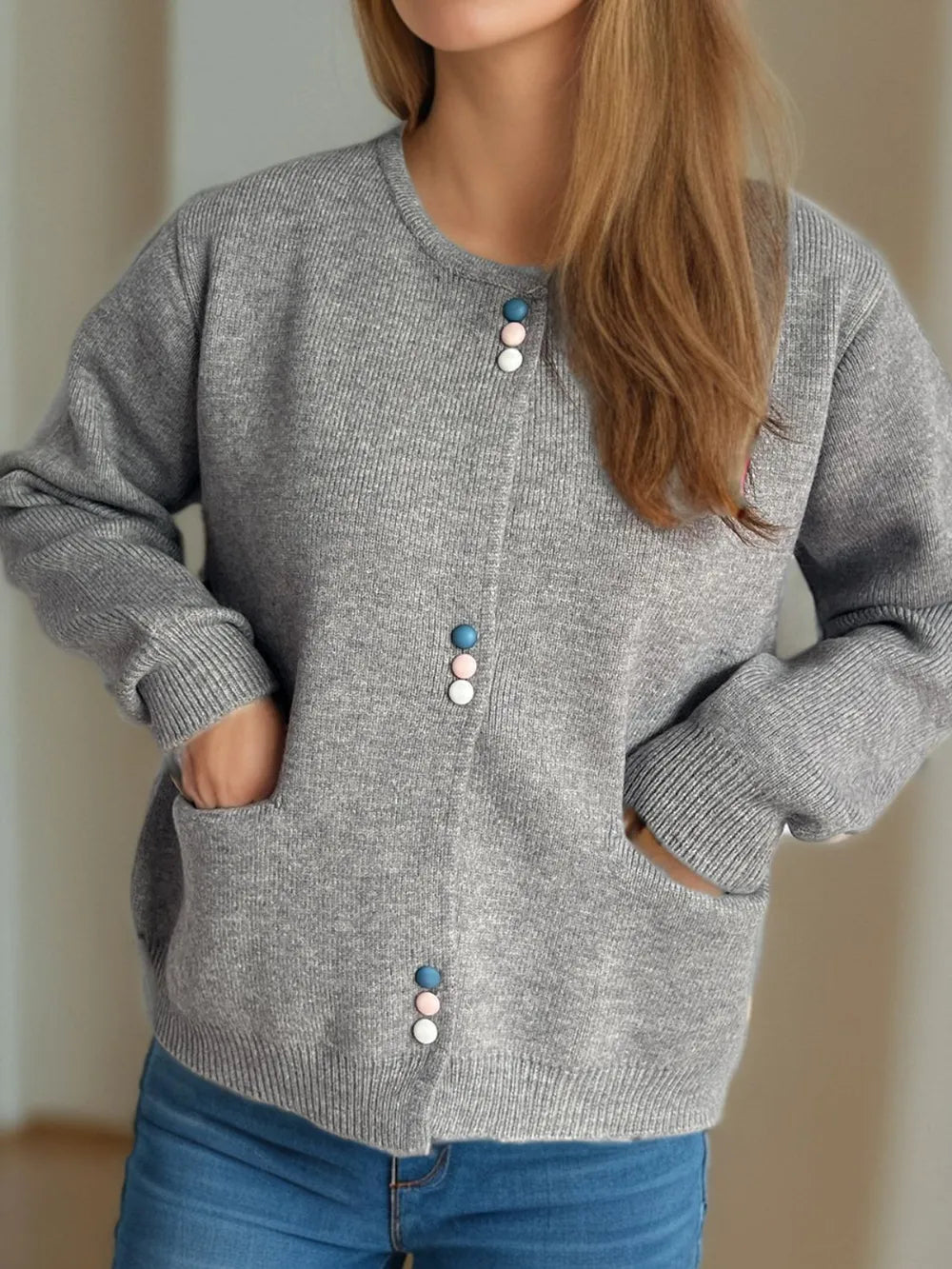 Button Down Long Sleeve Cardigan with Pockets - Lilixa.store