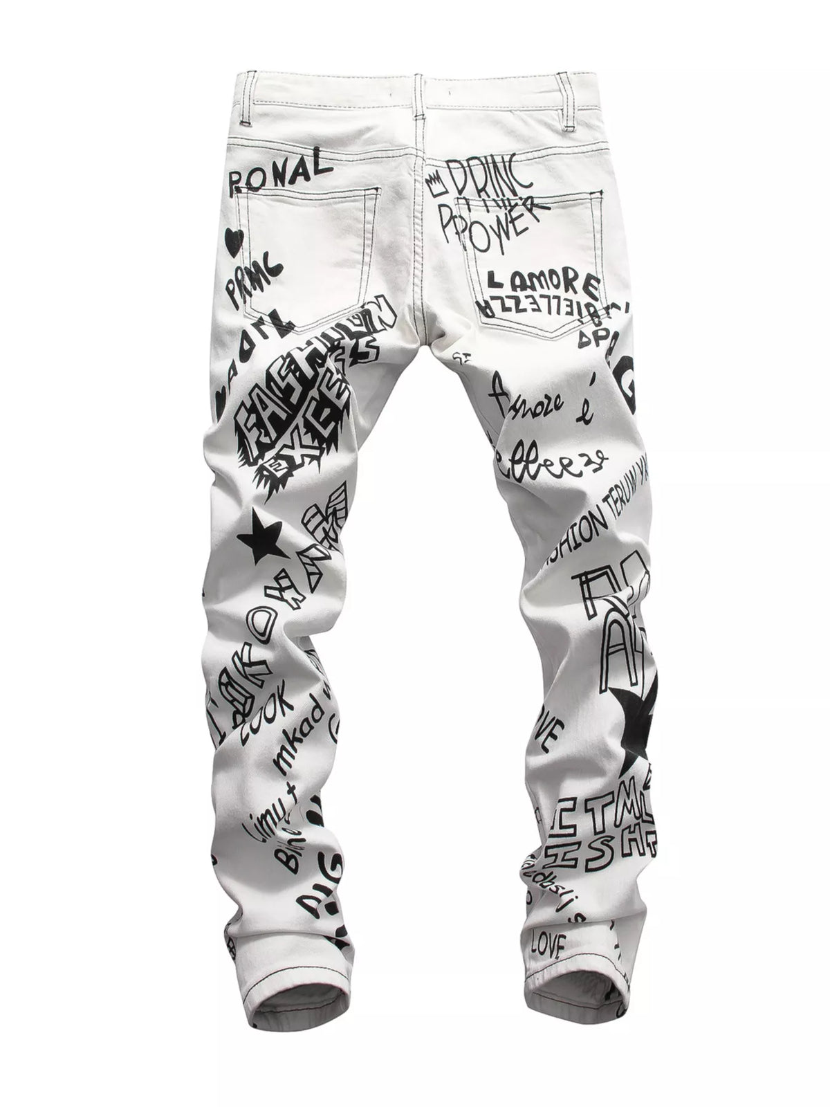 Men's Graffiti Print Slim Fit Jeans - Lilixa.store