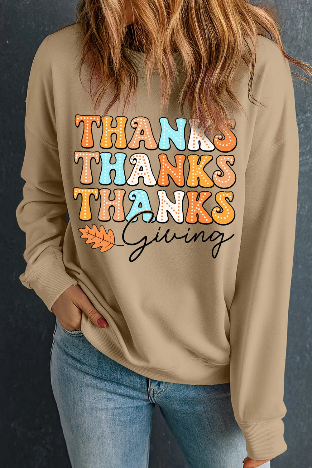 THANKSGIVING Round Neck Dropped Shoulder Sweatshirt - Lilixa.store