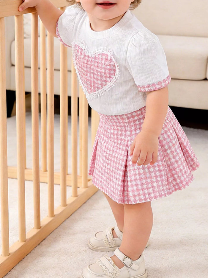 Children's Heart Short Sleeve Top and Skirt Set - Lilixa.store