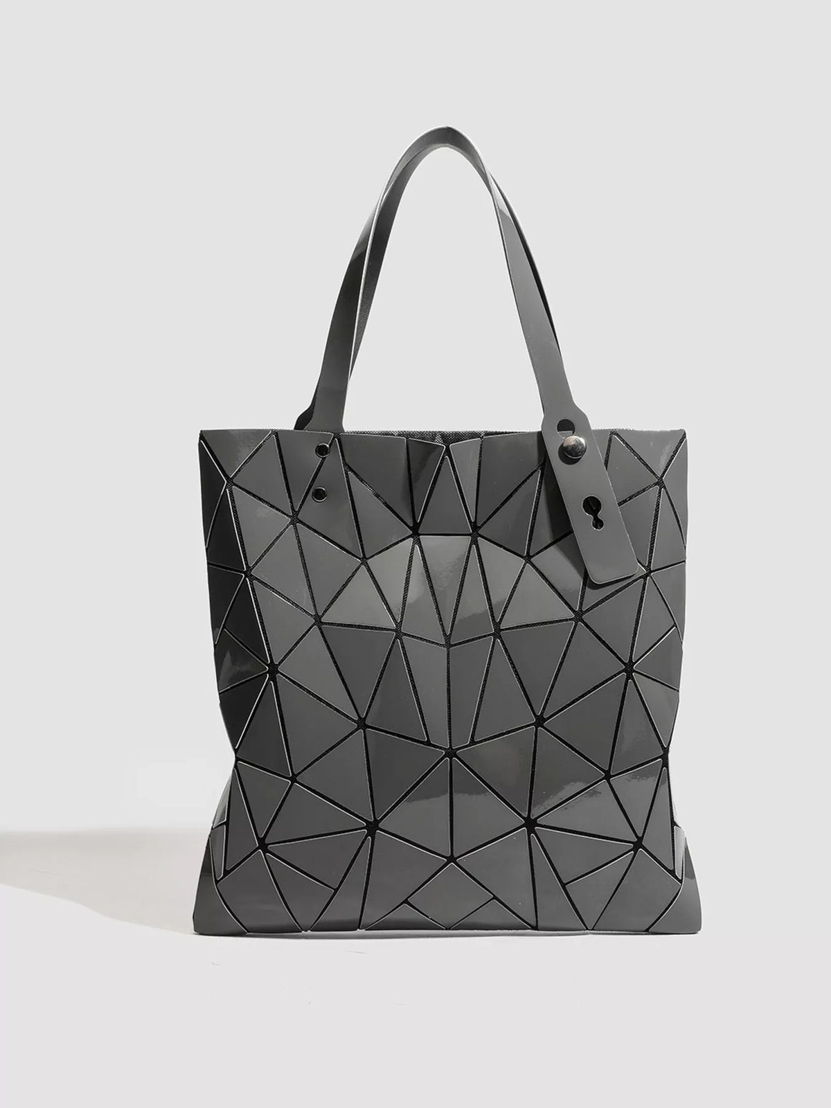 Geometric Glossy Paneled Handbag in Gray