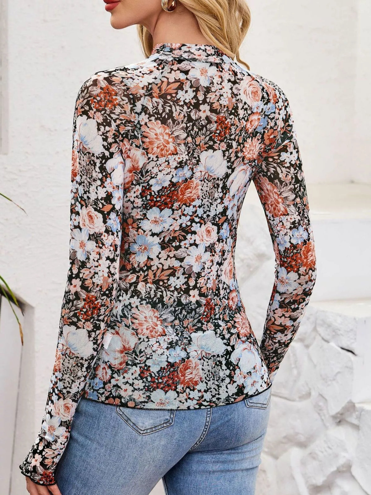 Sheer Mock Neck Long Sleeve Top, view 13