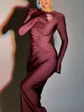 Ruched Long Sleeve Bodycon Maxi Dress - Lilixa.store