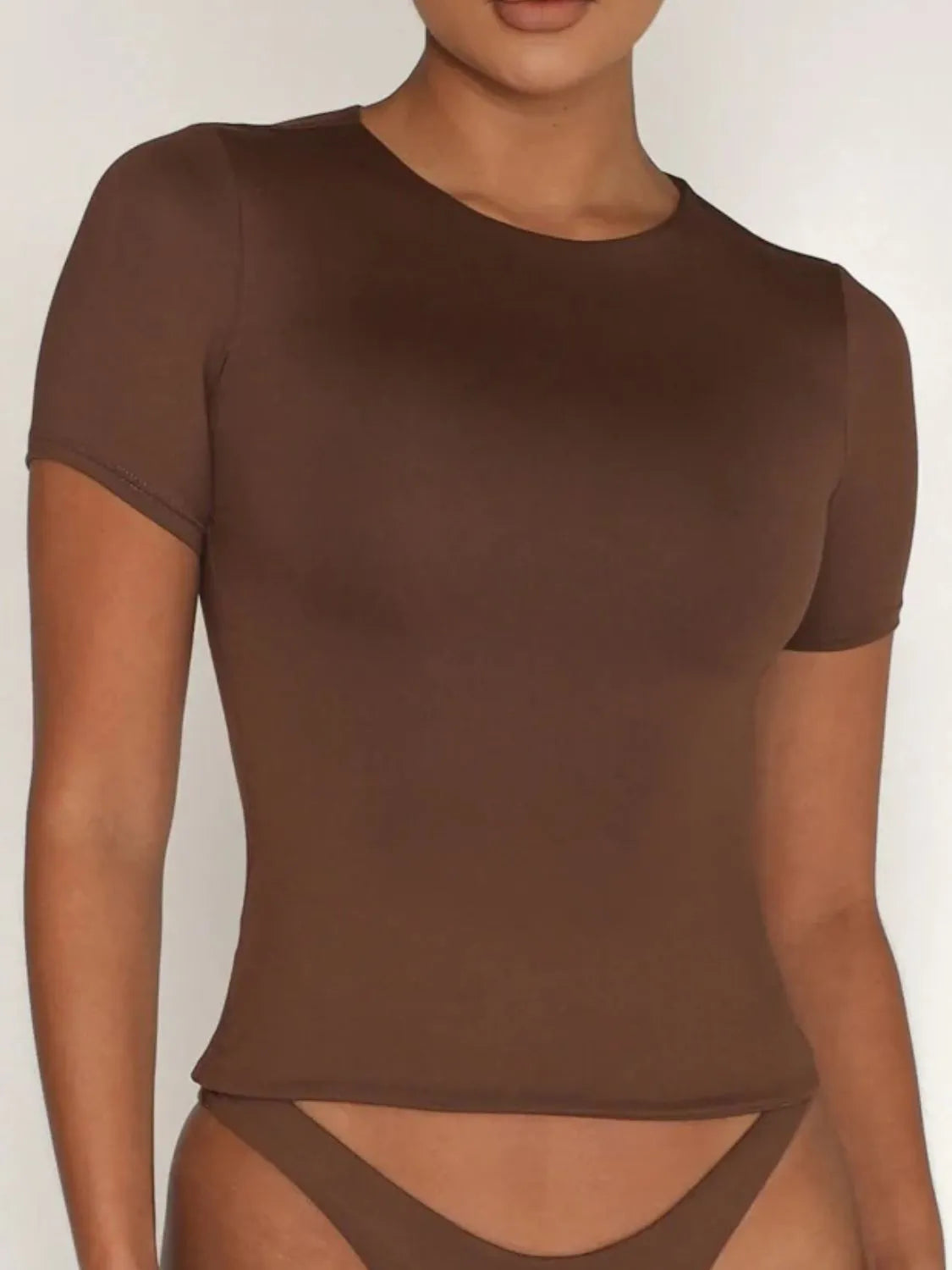 Round Neck Short Sleeve Swim Top - Lilixa.store