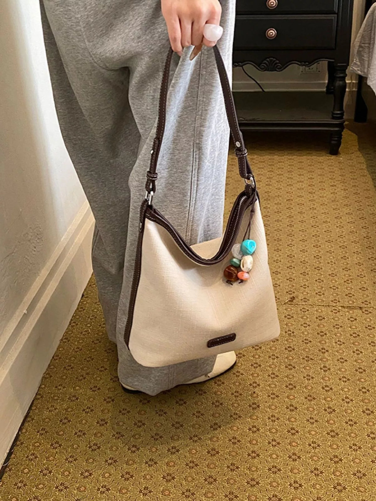 Casual Shoulder Bag with Decorative Charm - Lilixa.store