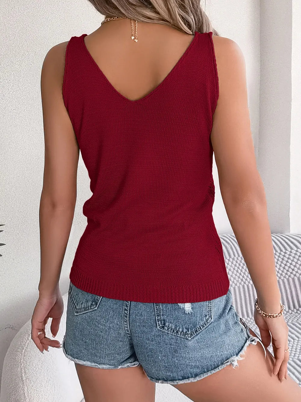 Openwork Scoop Neck Knit Vest, view 9
