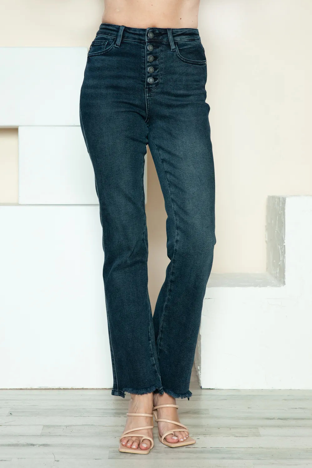 Judy Blue Full Size Button Fly Hem Destroy Straight Jeans - Lilixa.store