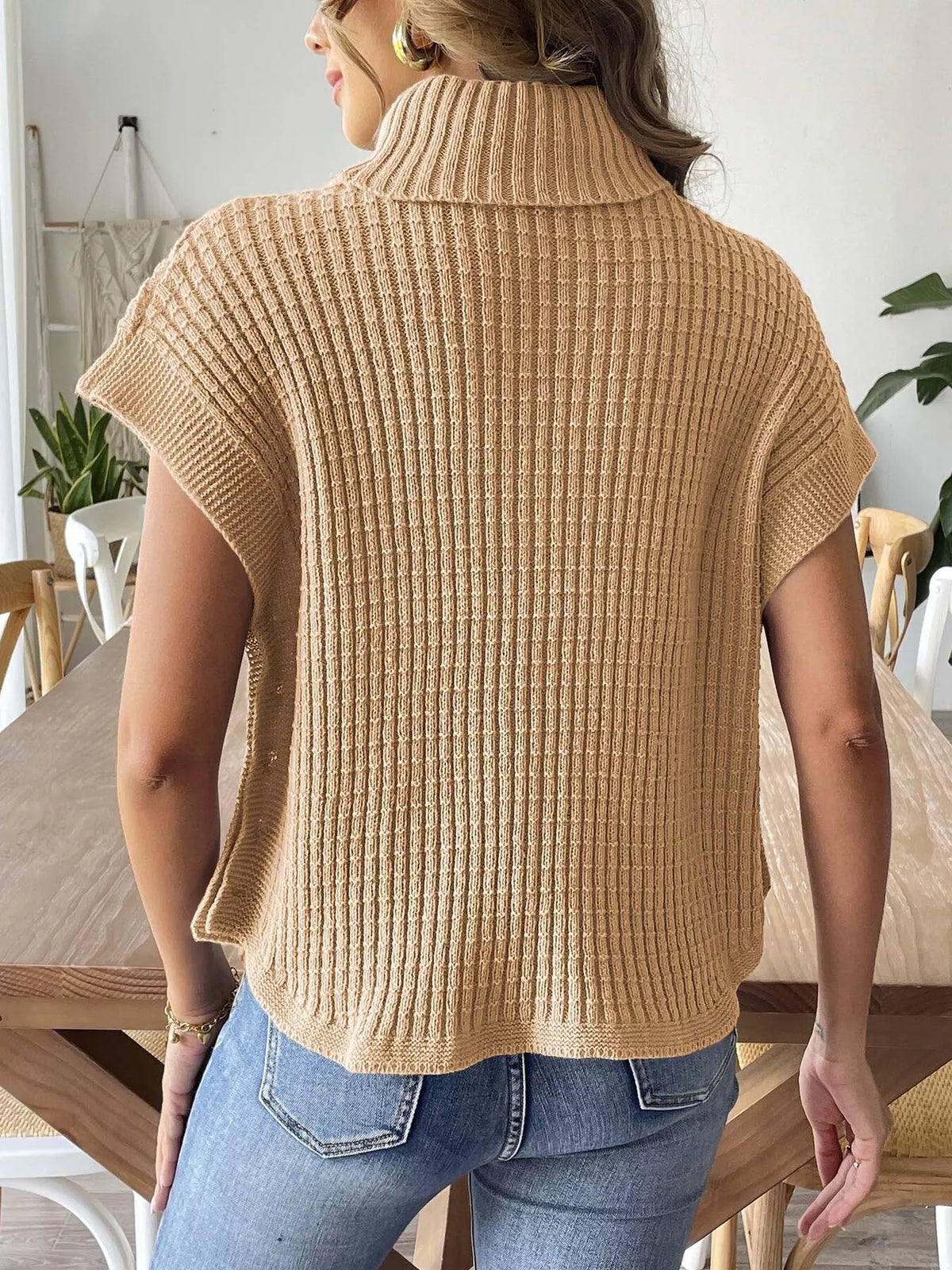 Ribbed Turtleneck Sweater with Side Button Detail, view 8